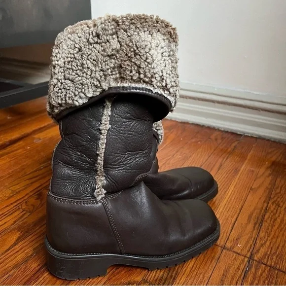 L.L. Bean Snowtop Shearling Leather Tall Winter Boots 7, dark chocolate brown - Picture 2 of 8